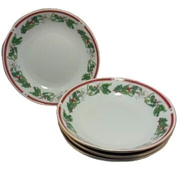 Vtg. Lynns Fine China St Maria Soup Cereal Bowl 4-Piece Set Christmas Dinnerware - Picture 7 of 9